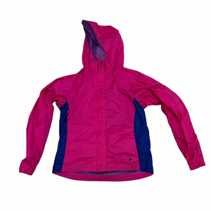 Columbia Youth Pink Blue Waterproof Hooded Rain Jacket Size 10/12 Outdoor